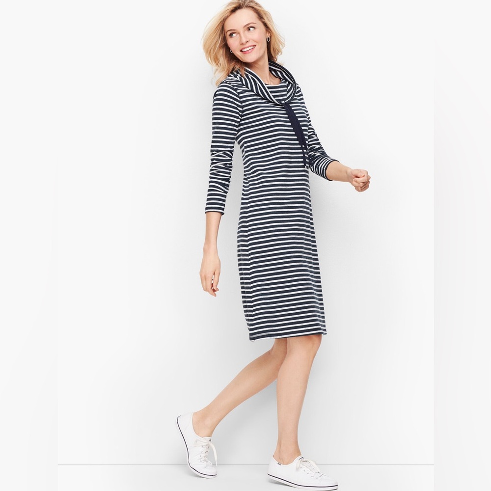 SOFT TERRY COWLNECK DRESS - STRIPE-M